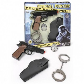 FUERZAS ESPECIALES PISTOLA PISTONES+FUNDA+PLACA+ESPOSAS GONHER 1