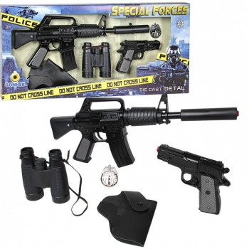 FUSIL FUERZAS ESPECIALES PISTONES+REVOLVER+PRISMATICOS+FUNDA+PLACA GONHER 2