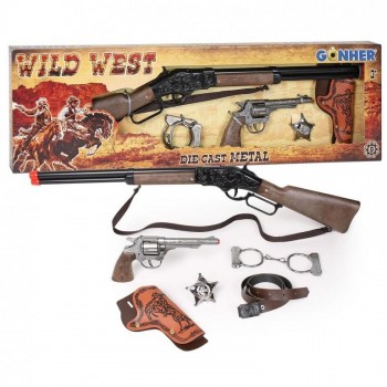 SET VAQUERO PISTONES RIFLE+PISTOLA+CARTUCHERA+ESPOSAS+PLACA GONHER 6