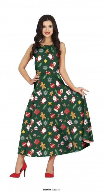 DISFRAZ VESTIDO ADORNOS VERDES NAVIDAD MUJER AD GUIRCA 44623