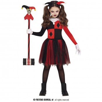 DISFRAZ ARLEQUINA ROJA NEGRA HALLOWEEN NIÑA INFANTIL GUIRCA 78081